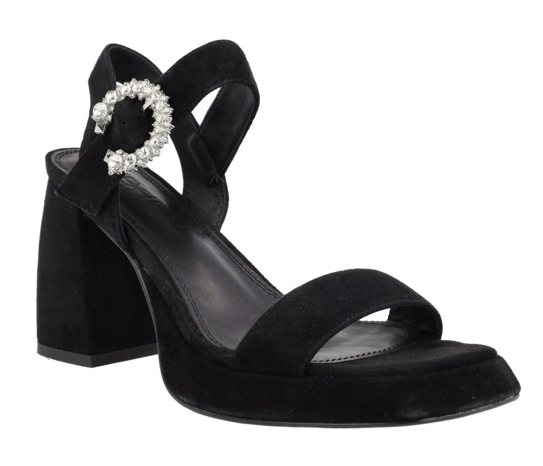Sandalias de ante con plataforma y hebilla joya Leiba