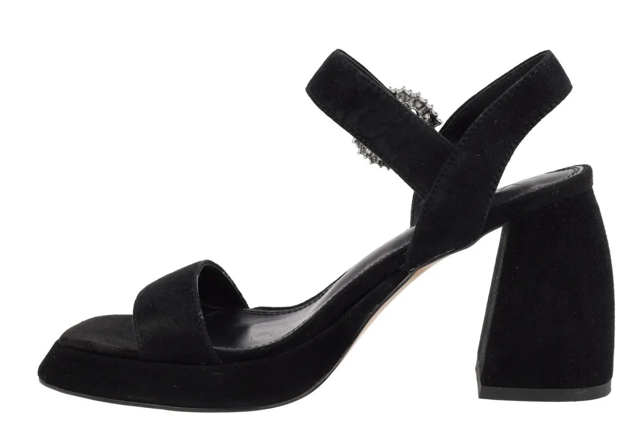 Sandalias de ante con plataforma y hebilla joya Leiba